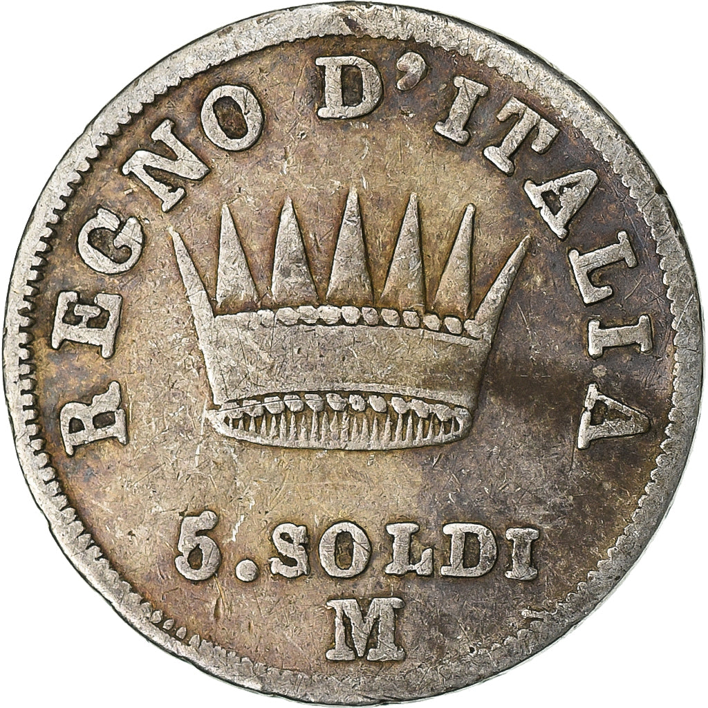 Estados italianos, KINGDOM OF NAPOLEON, Napoleon I, 5 Soldi, 1810, Milan, Plata