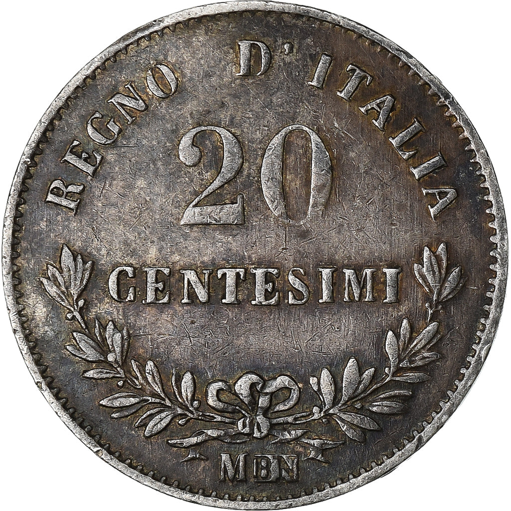 Italie, Vittorio Emanuele II, 20 Centesimi, 1863, Milan, Argent, TTB, KM:13.1