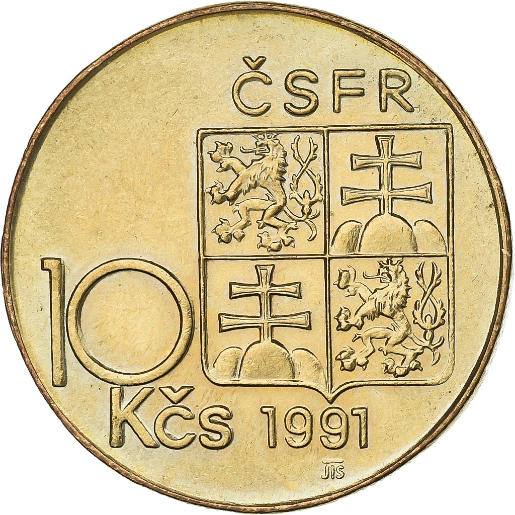 Czechoslovakia, 10 Korun, 1991, Nickel-Bronze, AU(55-58), KM:153