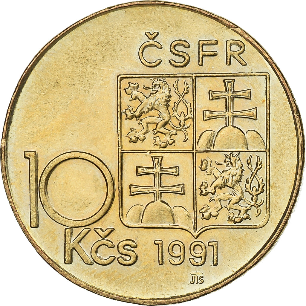 Czechoslovakia, 10 Korun, 1991, Nickel-Bronze, AU(55-58), KM:153
