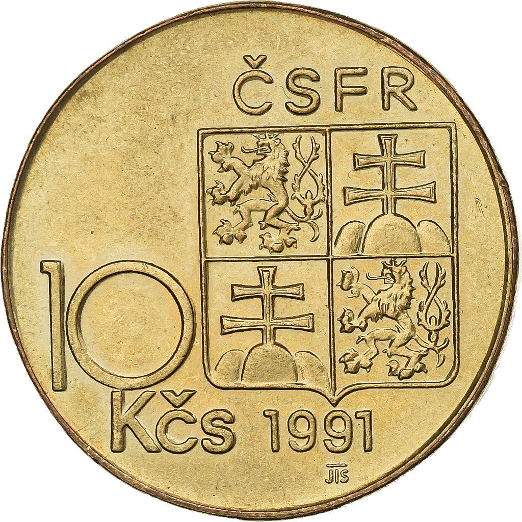 Tschechoslowakei, 10 Korun, 1991, Nickel-Bronze, VZ, KM:153