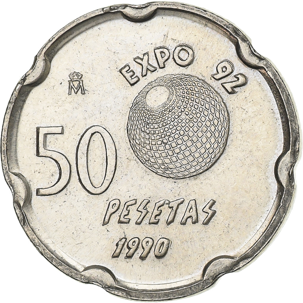 Espanha, Juan Carlos I, 50 Pesetas, 1990, Madrid, Cobre-níquel, AU(55-58)