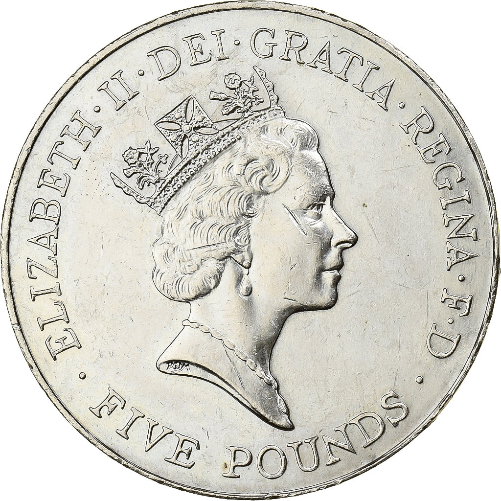 Great Britain, Elizabeth II, 5 Pounds, 1996, Copper-nickel, AU(55-58), KM:974