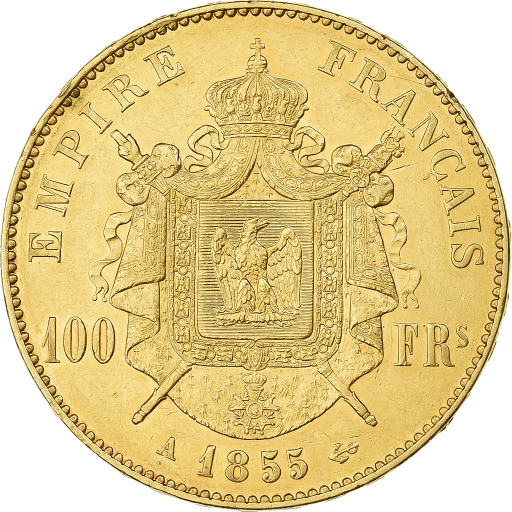 Francia, Napoleon III, 100 Francs, 1855, Paris, Oro, BB+, Gadoury:1135, KM:786.1