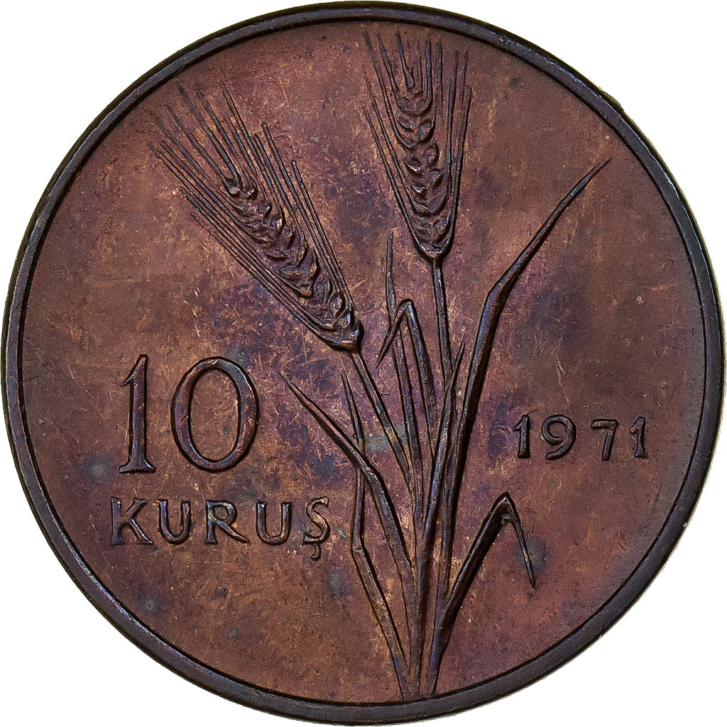 Turchia, 10 Kurus, 1971, Istanbul, Bronzo, BB, KM:898.1