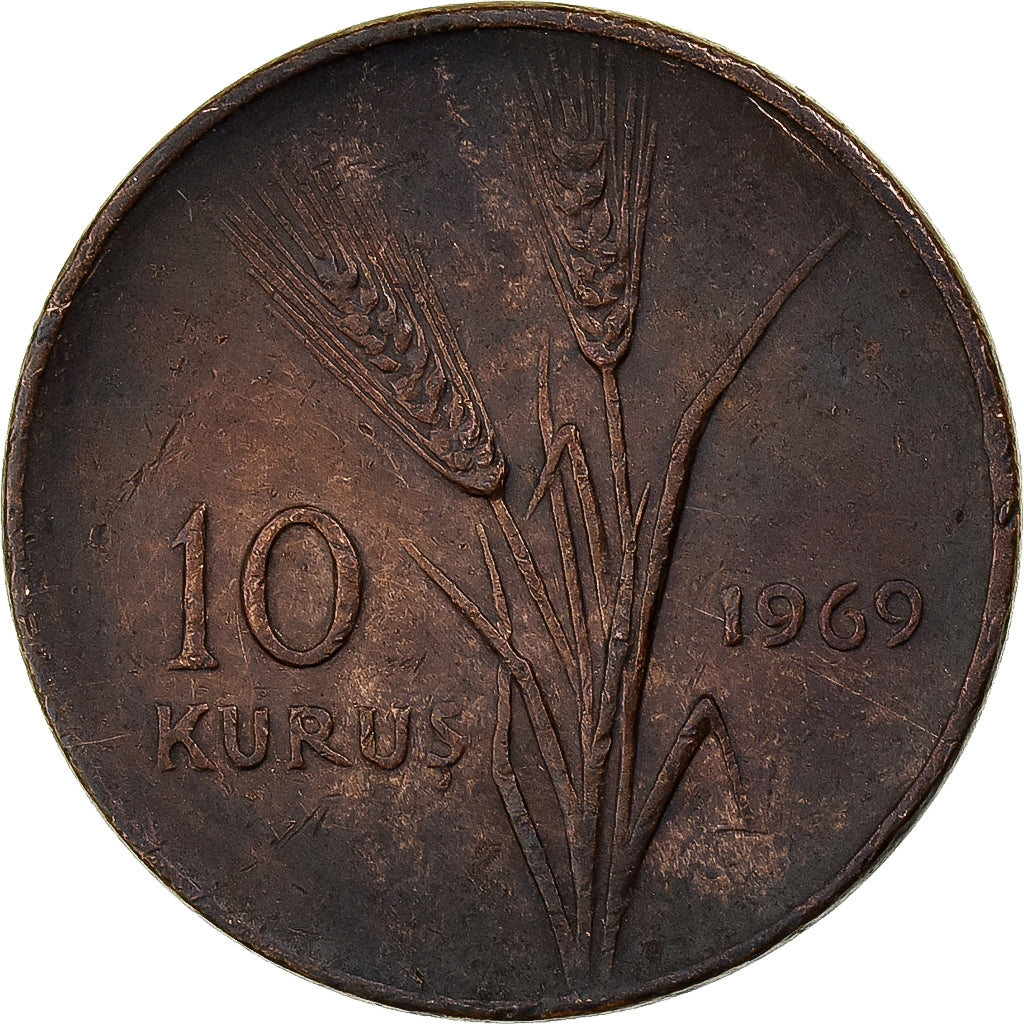 Turquía, 10 Kurus, 1969, Istanbul, Bronce, MBC, KM:891.2