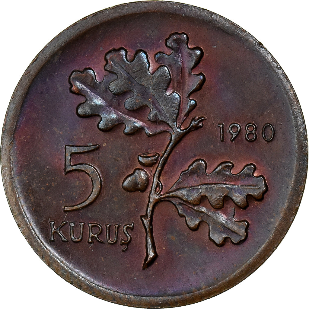 Turkije, 5 Kurus, 1980, Istanbul, Bronzen, ZF, KM:934