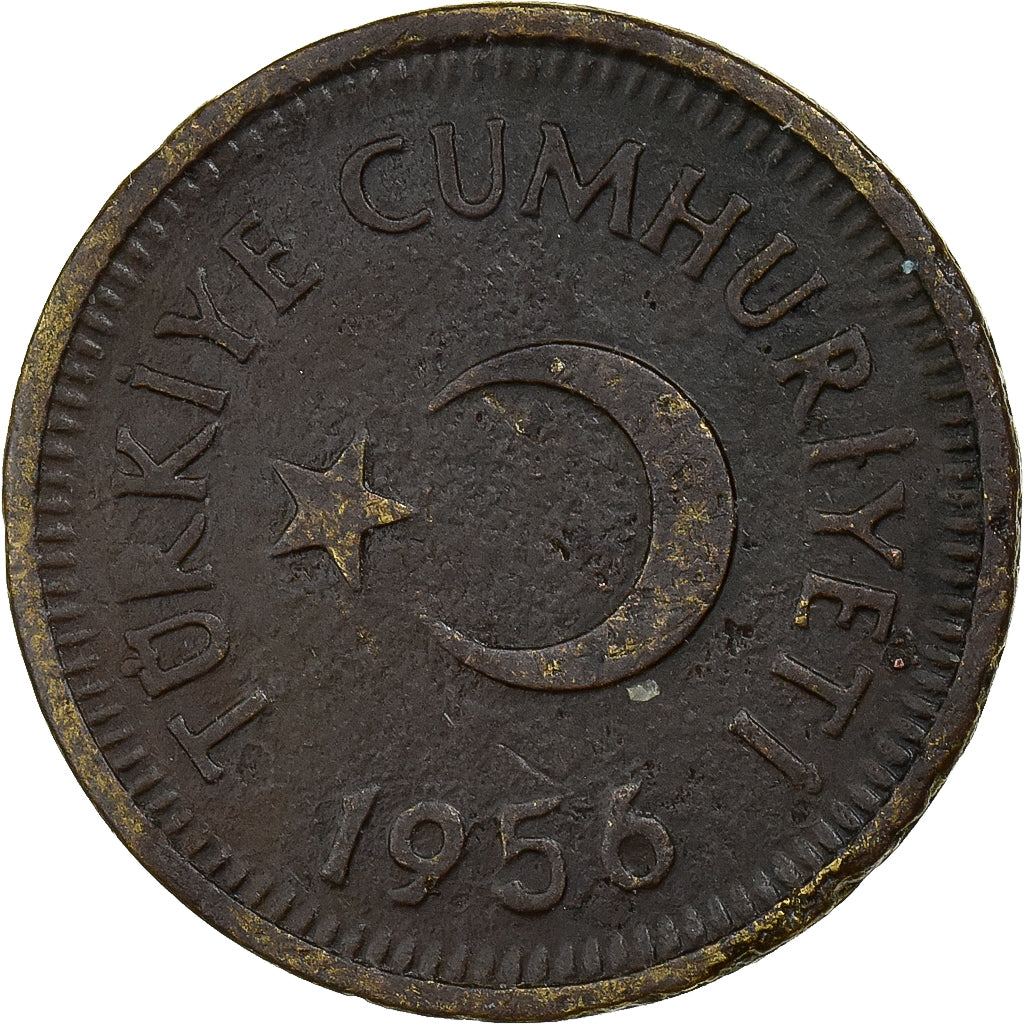 Turquía, 10 Kurus, 1956, Istanbul, Latón, BC+, KM:888