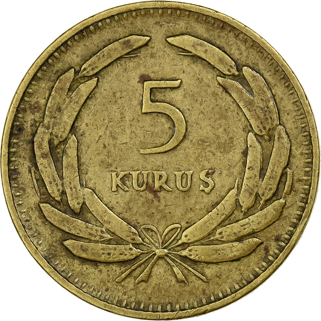 Turchia, 5 Kurus, 1949, Istanbul, Ottone, BB, KM:887