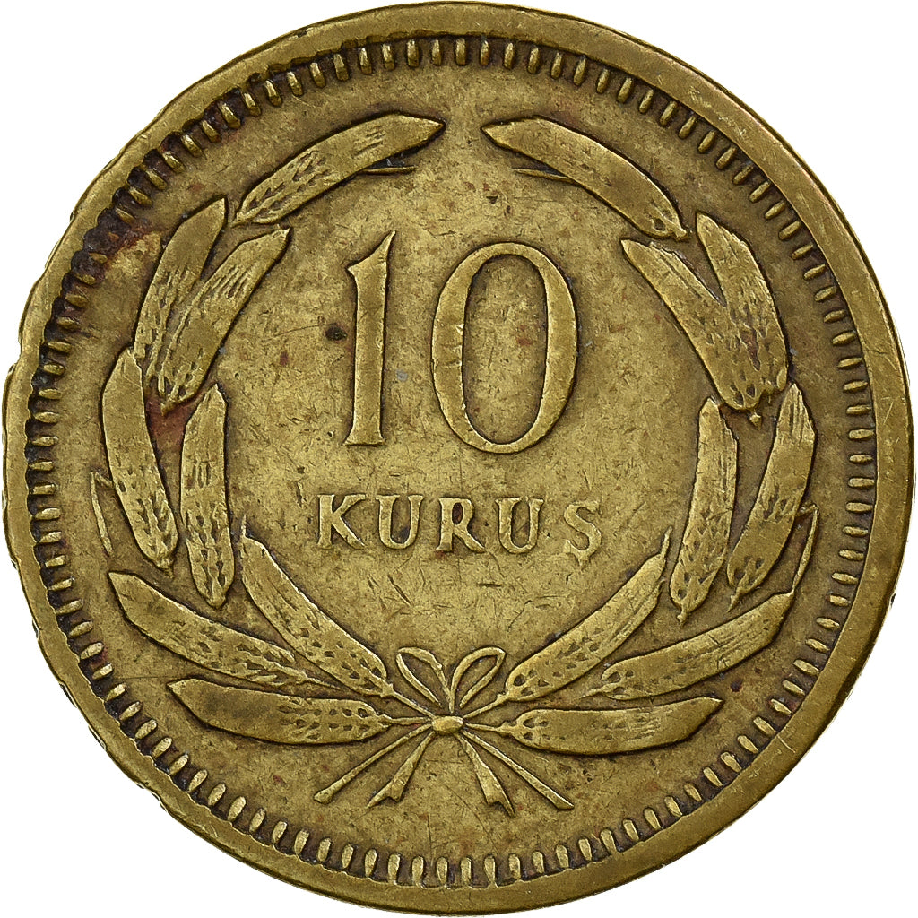 Turquía, 10 Kurus, 1951, Istanbul, Latón, MBC, KM:888