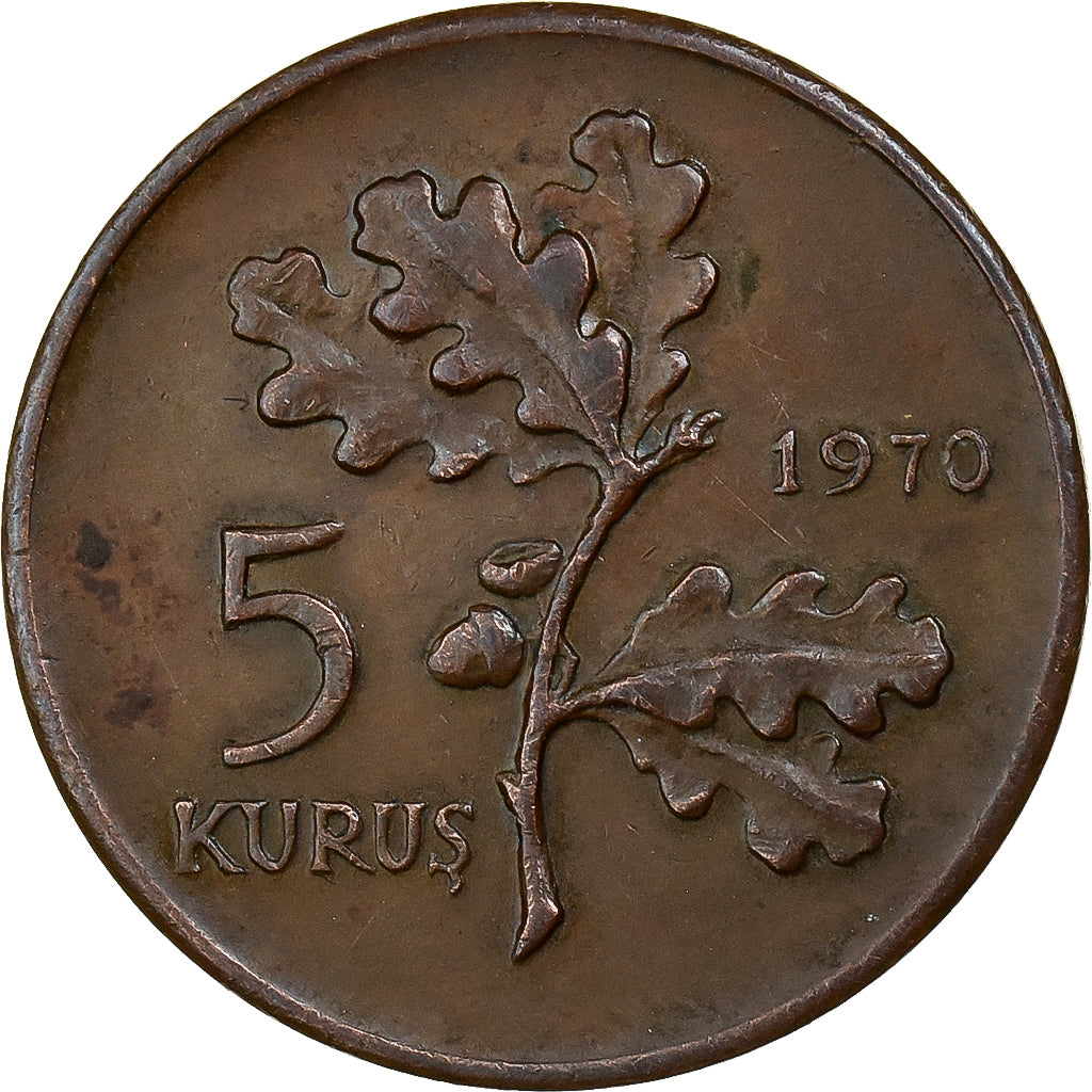 Turchia, 5 Kurus, 1970, Istanbul, Bronzo, BB, KM:890.2