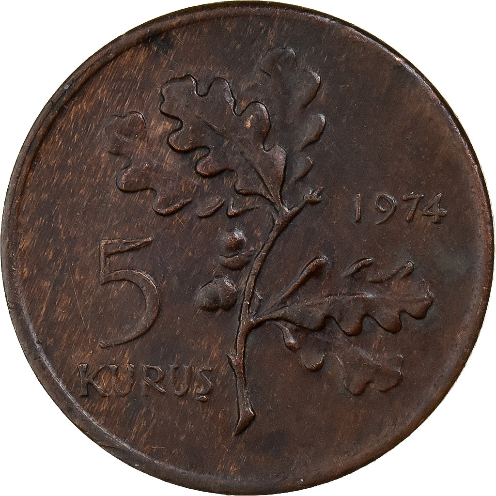 Turkey, 5 Kurus, 1974, Istanbul, Bronze, EF(40-45), KM:890.2