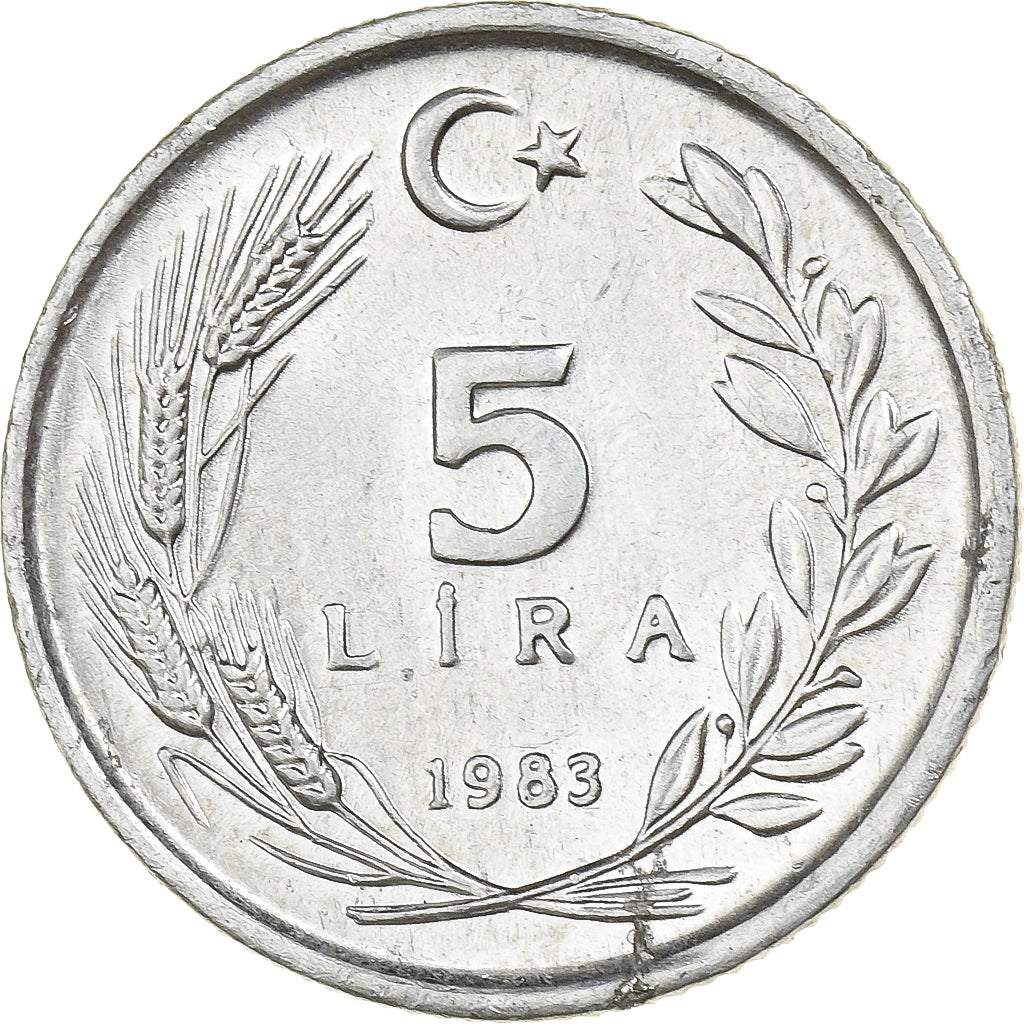 Turquía, 5 Lira, 1983, Istanbul, Aluminio, EBC, KM:949.2