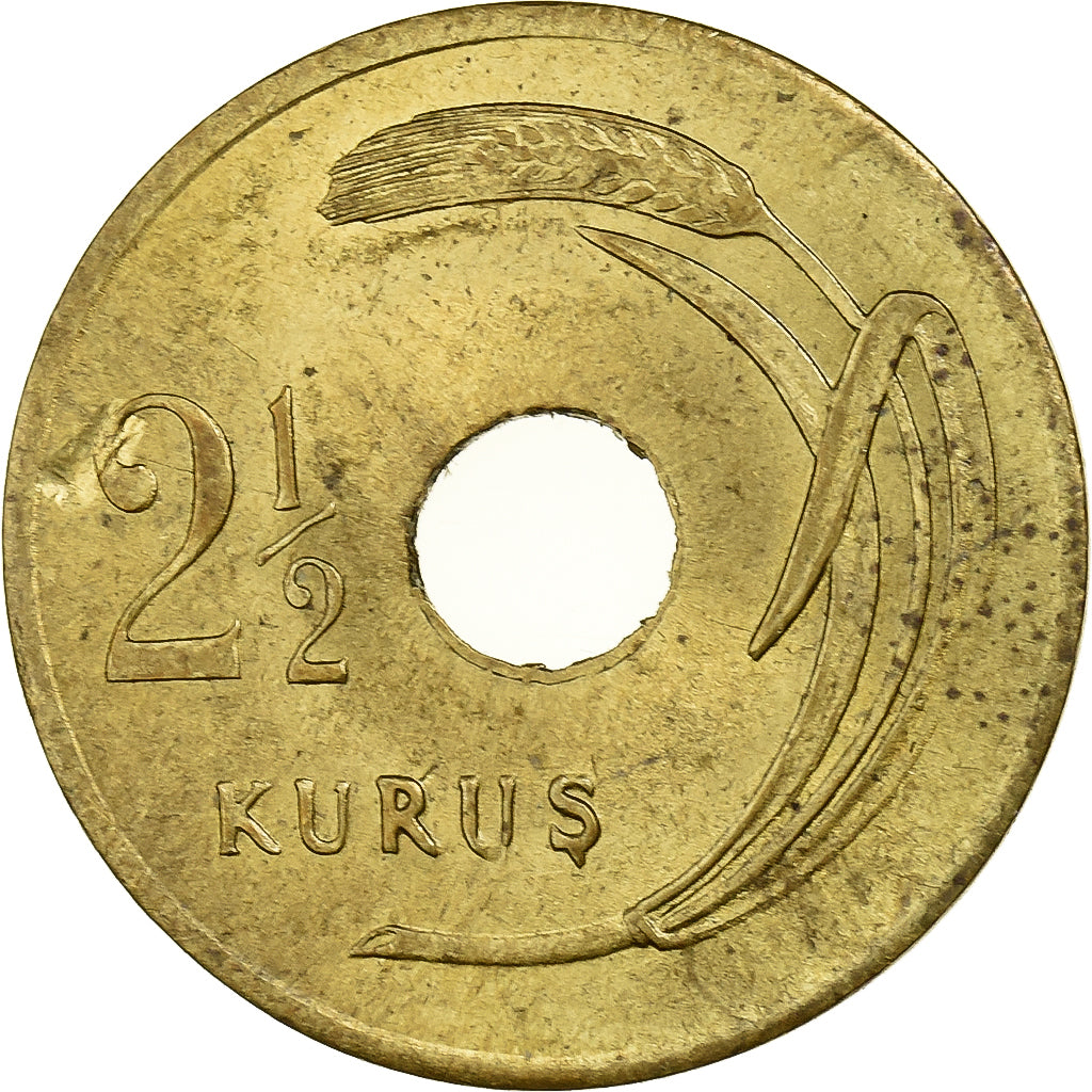 Turkey, 2-1/2 Kurus, 1948, Istanbul, Brass, AU(50-53), KM:885