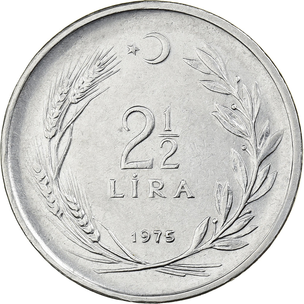 Turquie, 2-1/2 Lira, 1975, Istanbul, Acier inoxydable, SUP, KM:893.2