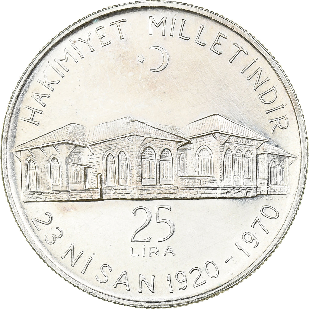 Turkey, 25 Lira, ND-1970, Istanbul, Silver, AU(55-58), KM:897