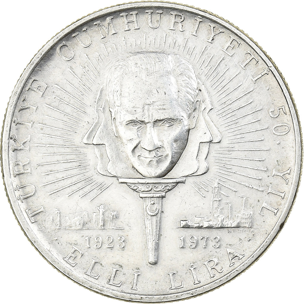 Turkey, 50 Lira, ND-1973, Istanbul, Silver, AU(55-58), KM:902