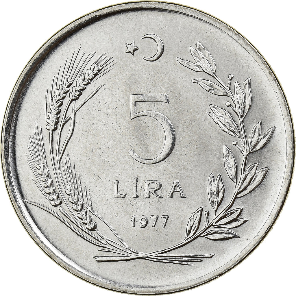 Turchia, 5 Lira, 1977, Istanbul, Acciaio inossidabile, SPL-, KM:911