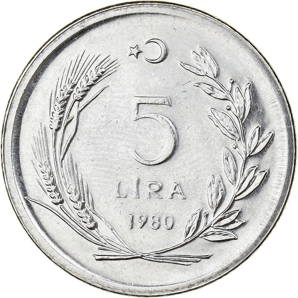 Turkije, 5 Lira, 1980, Istanbul, Stainless Steel, PR, KM:939