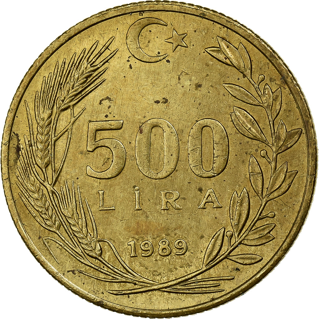 Turchia, 500 Lira, 1989, Istanbul, Alluminio-bronzo, SPL-, KM:989