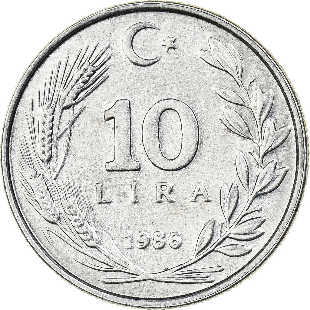 Turquie, 10 Lira, 1986, Istanbul, Aluminium, SUP, KM:964