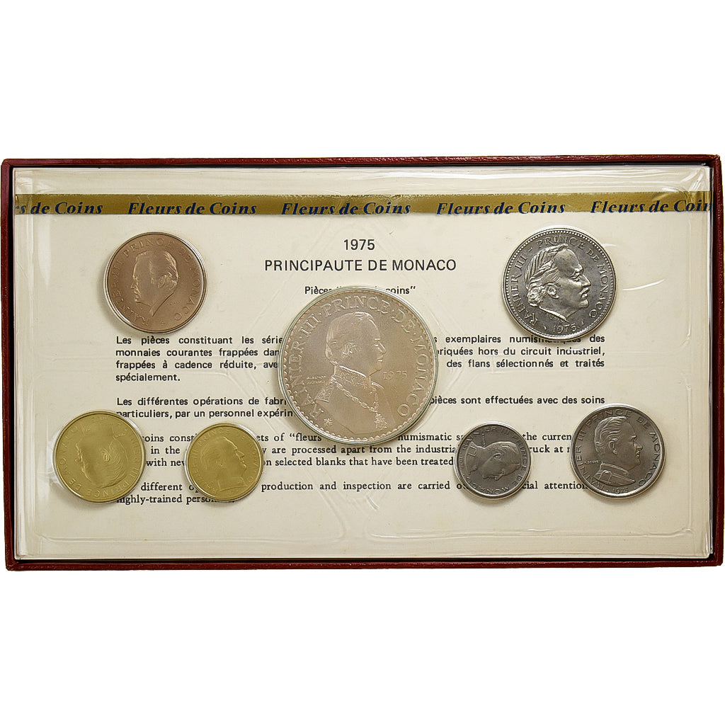 Monaco, Rainier III, Coffret 10 c. à 50 frs., 1975, série FDC, STGL