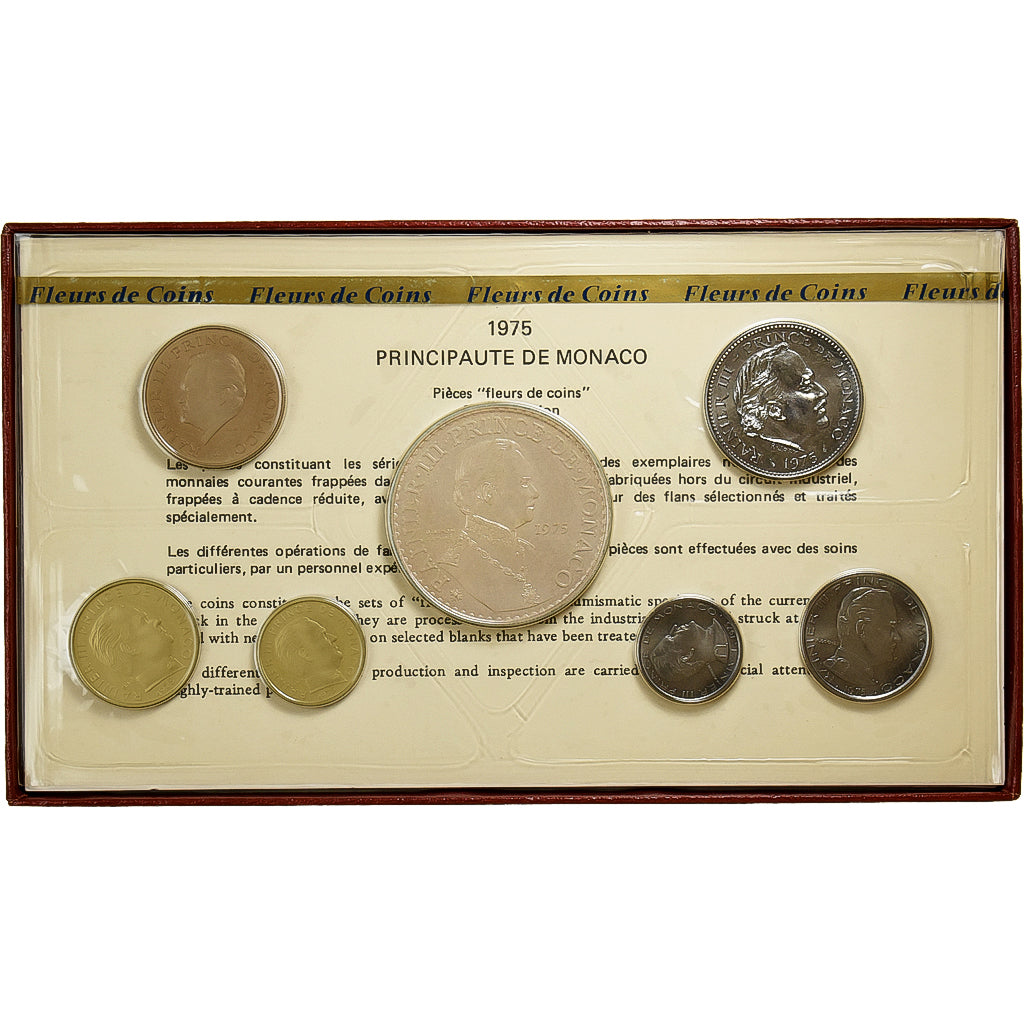 Monaco, Rainier III, Coffret 10 c. à 50 frs., 1975, série FDC, FDC