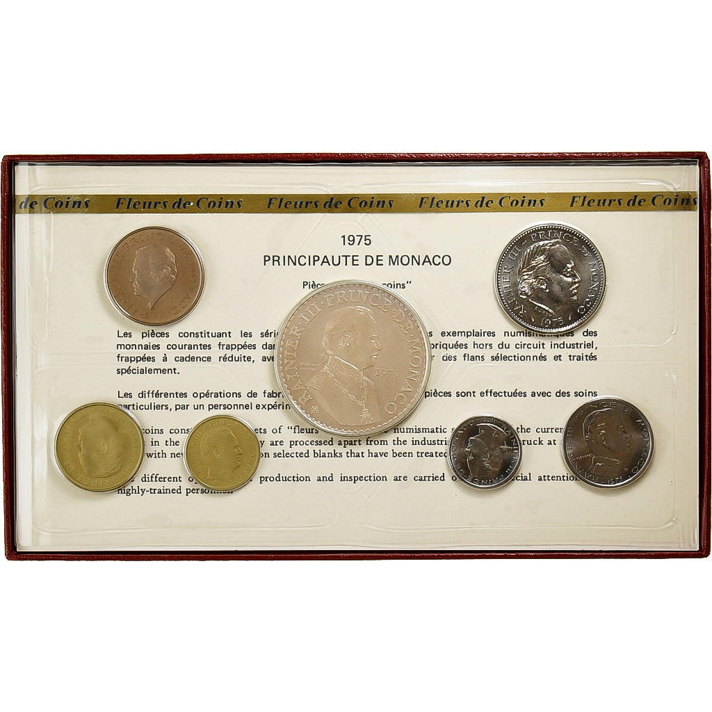 Monaco, Rainier III, Coffret 10 c. à 50 frs., 1975, série FDC, n.v.t., FDC