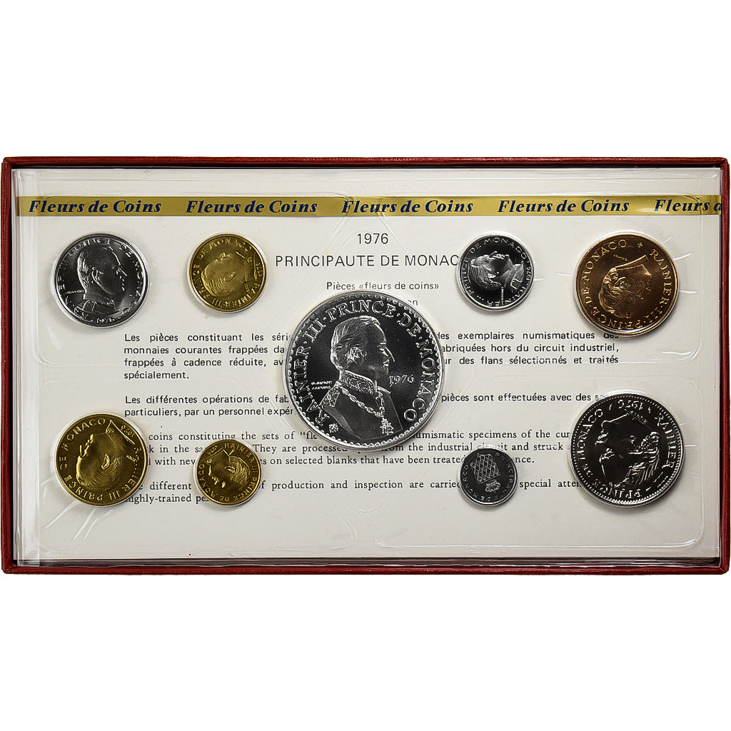 Monaco, Rainier III, Coffret 1 c. à 50 frs., 1976, série FDC, ND, MS(65-70)