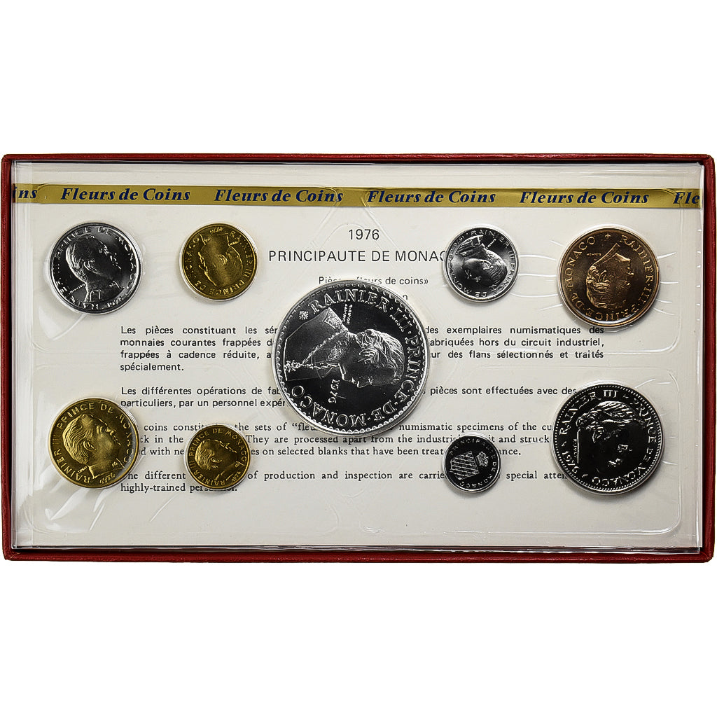 Monaco, Rainier III, Coffret 1 c. à 50 frs., 1976, série FDC, FDC
