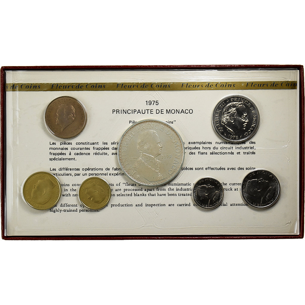Mónaco, Rainier III, Coffret 10 c. à 50 frs., 1975, série FDC, N/D, MS(65-70)