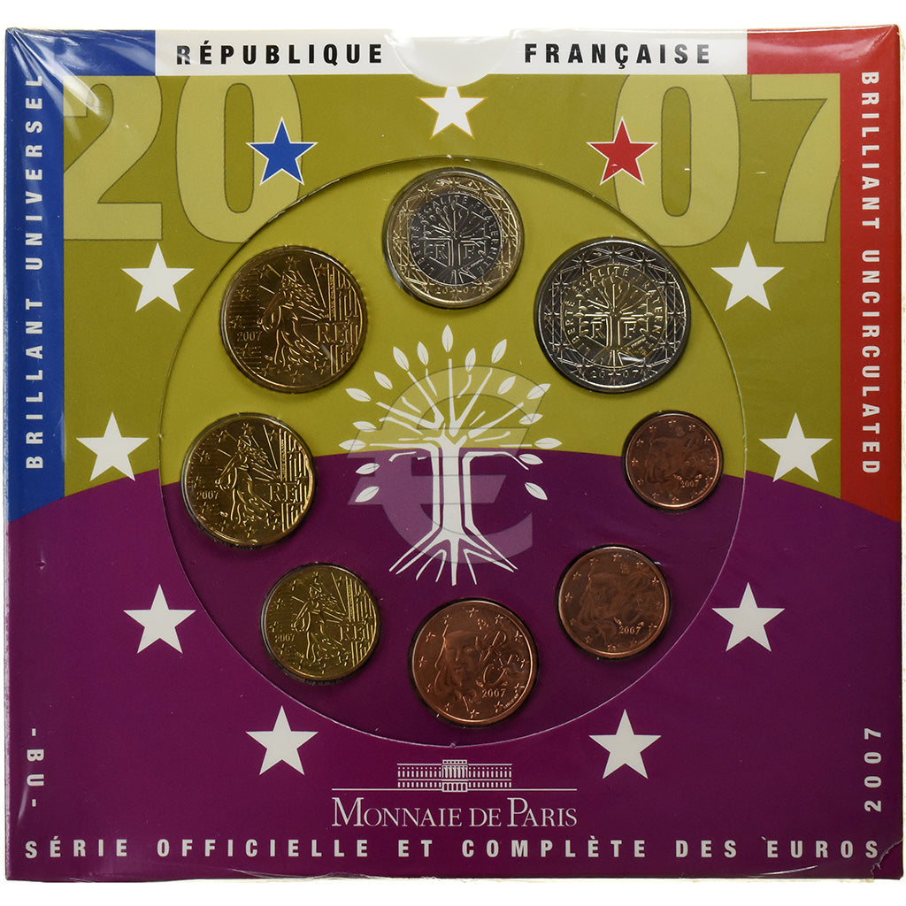 France, Coffret 1c. à 2€, BU, 2007, Monnaie de Paris, FDC