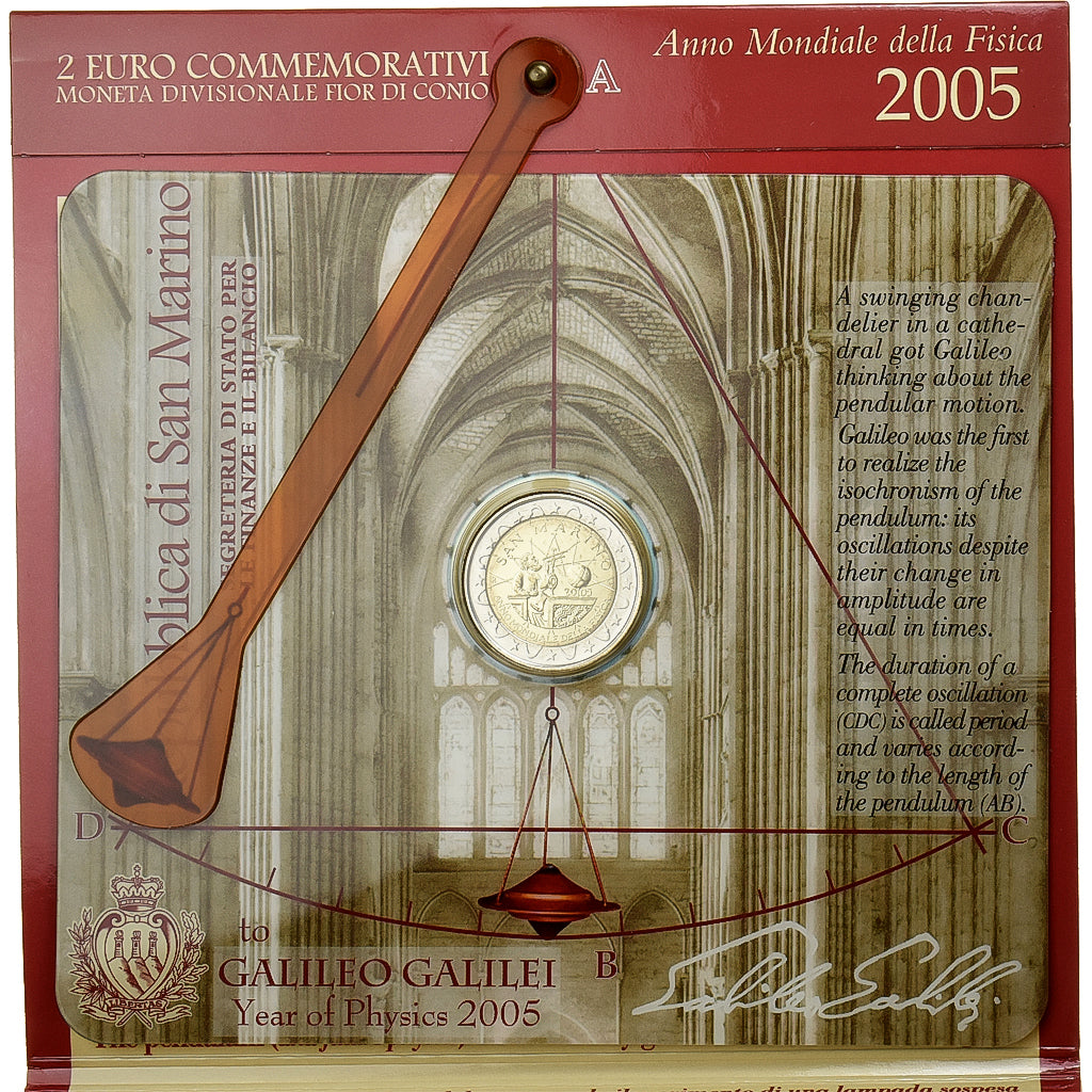 San Marino, GALILEO GALILEI, 2 Euro, BU, 2005, Bi-Metallic, MS(65-70)