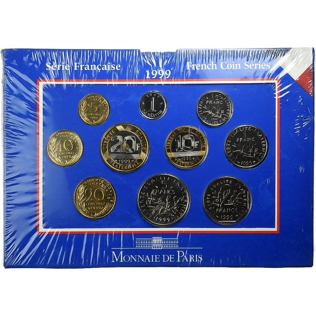 France, Coffret 1 c. à 20 frs., 1999, Monnaie de Paris, BU, MS(65-70)