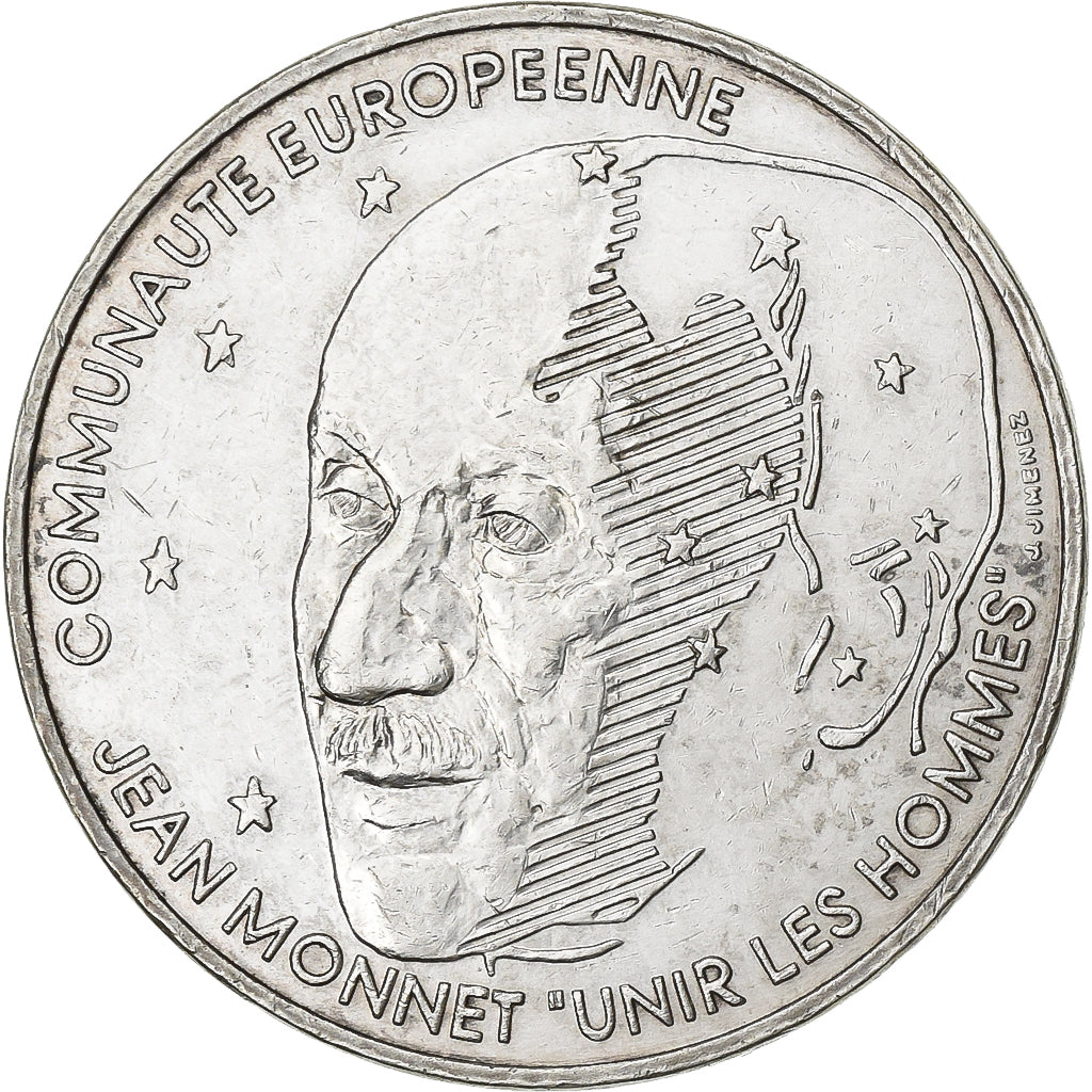 France, 100 Francs, Jean Monnet, Jean Monnet, 1992, Paris, Silver, AU(55-58)