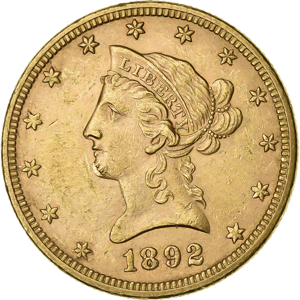 United States, $10, Eagle, Coronet Head, 1892, U.S. Mint, Gold, AU(50-53)