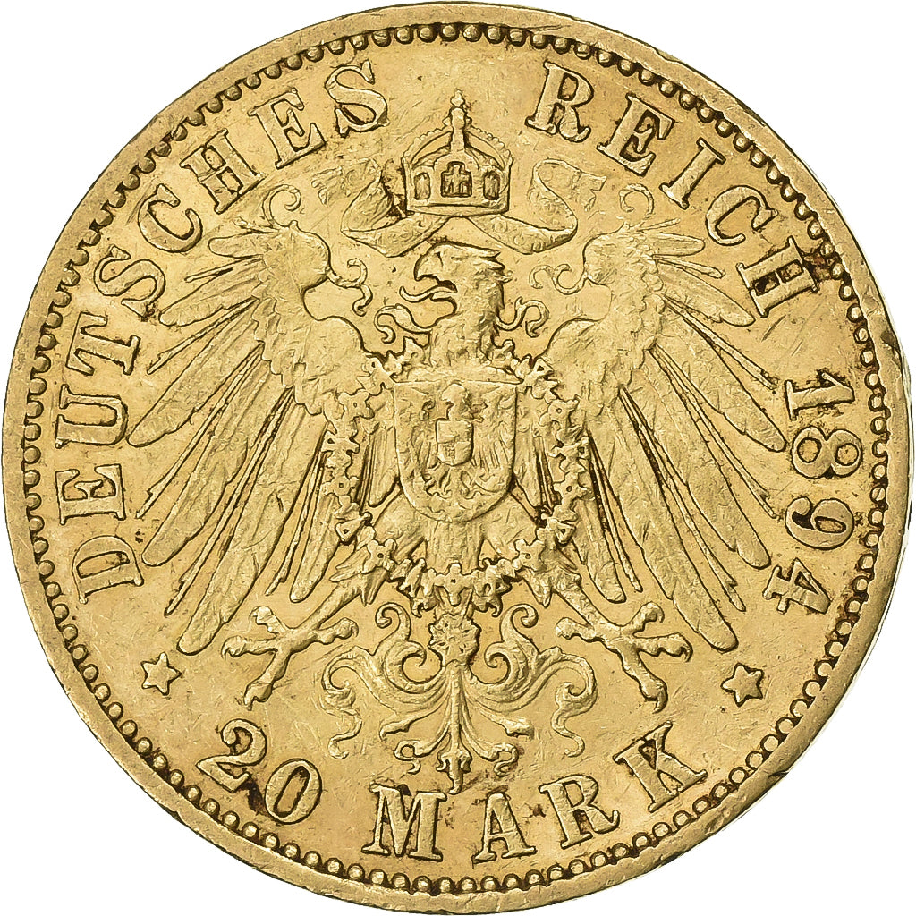 Kingdom of Prussia, PRUSSIA, Wilhelm II, 20 Mark, 1894, Berlin, Oro, BB, KM:521