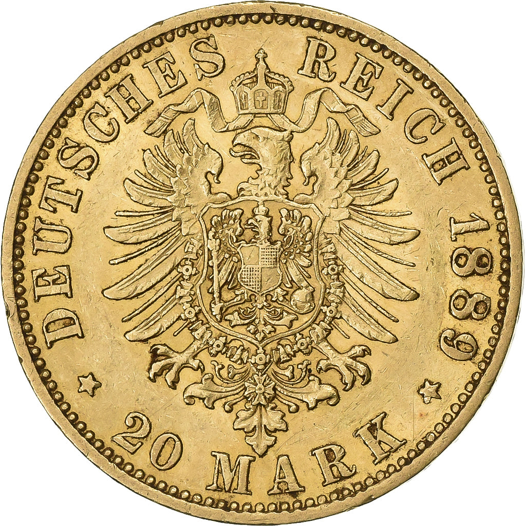 Royaume de Prusse, PRUSSIA, Wilhelm II, 20 Mark, 1889, Berlin, Or, TTB+, KM:516