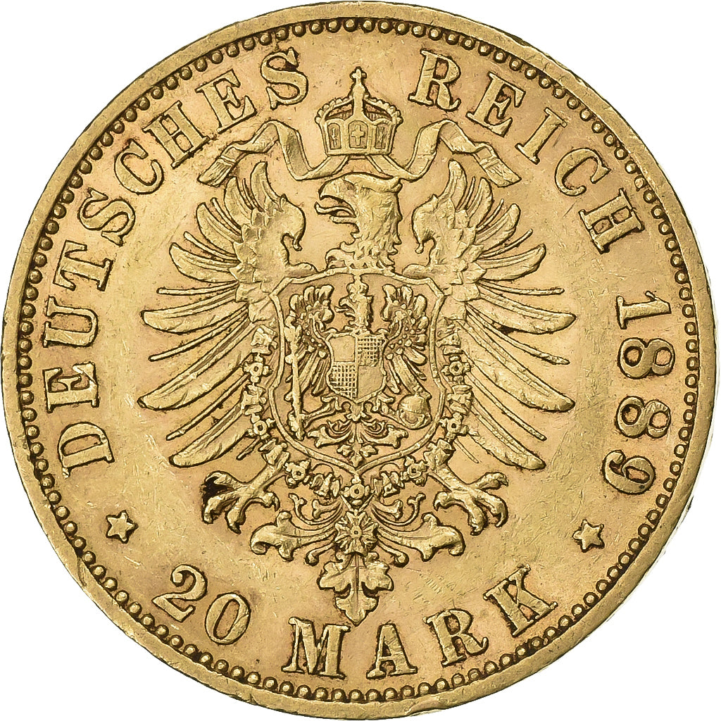 Kingdom of Prussia, PRUSSIA, Wilhelm II, 20 Mark, 1889, Berlin, Oro, BB+, KM:516