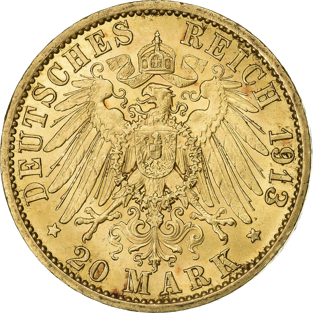 Kingdom of Prussia, PRUSSIA, Wilhelm II, 20 Mark, 1913, Berlin, Oro, BB+, KM:521