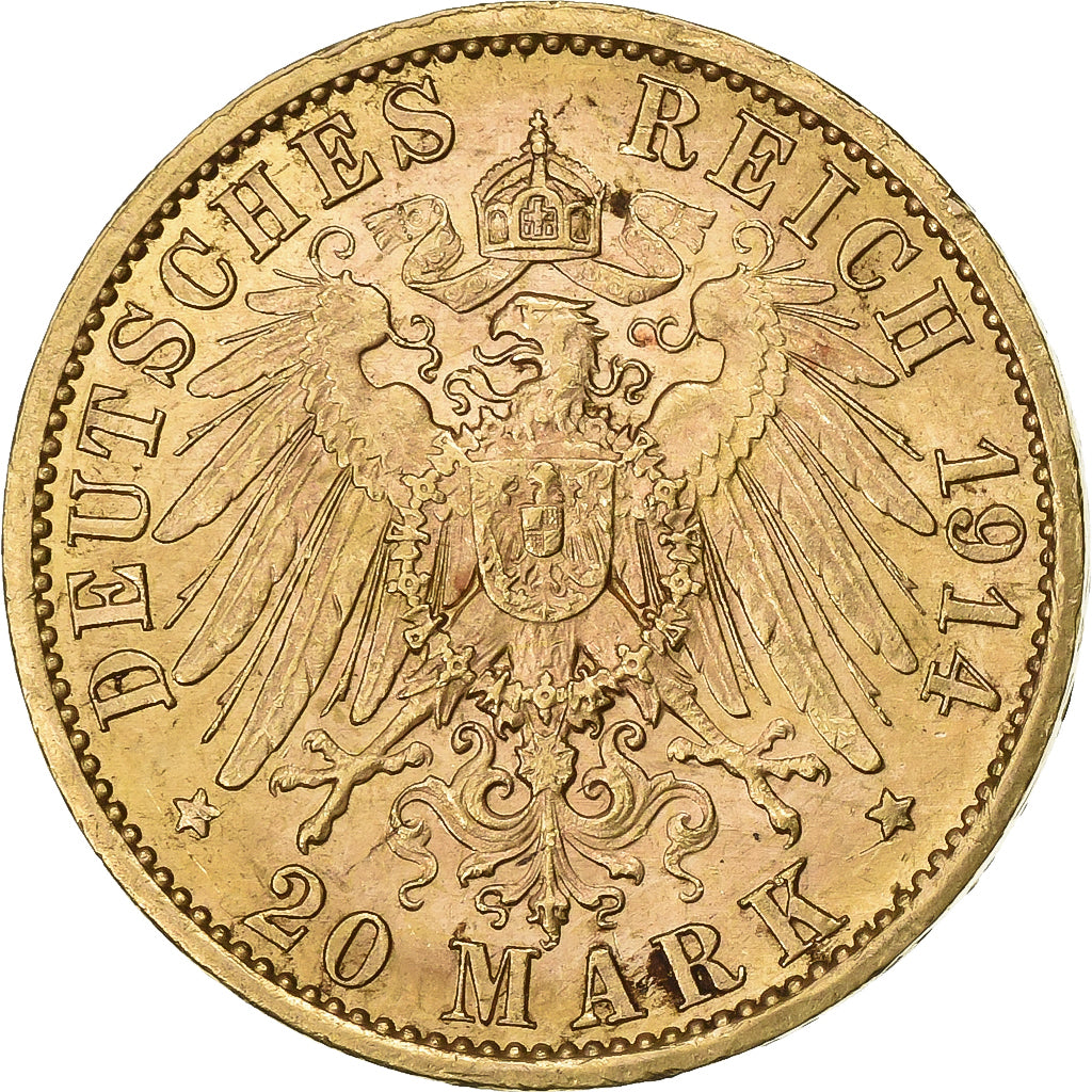 Kingdom of Prussia, PRUSSIA, Wilhelm II, 20 Mark, 1914, Berlin, Oro, BB+, KM:537