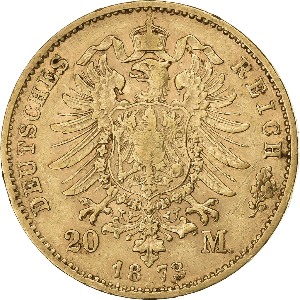 Kingdom of Bavaria, BAVARIA, Ludwig II, 20 Mark, 1873, Munich, Gold, SS, KM:894