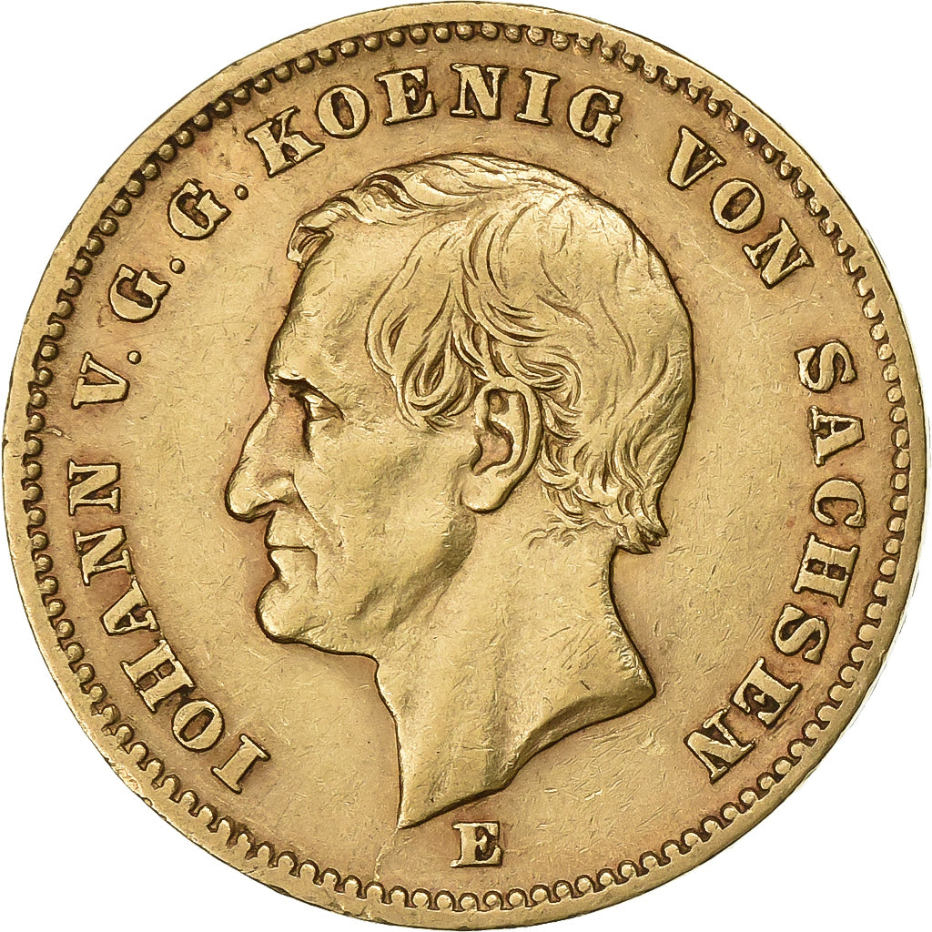 Stati tedeschi, SAXONY-ALBERTINE, Johann, 20 Mark, 1872, Muldenhütten, Oro, BB