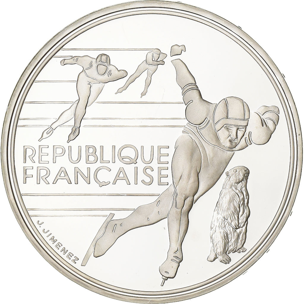 France, 100 Francs, JO Albertville 92, 1990, Paris, Proof, Silver, MS(65-70)