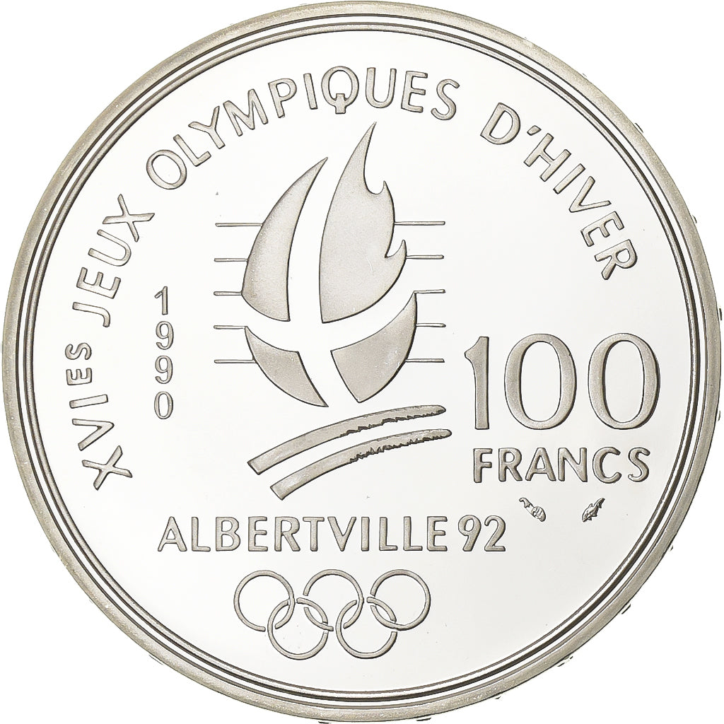France, 100 Francs, JO Albertville 92, 1990, Paris, Proof, Silver, MS(65-70)