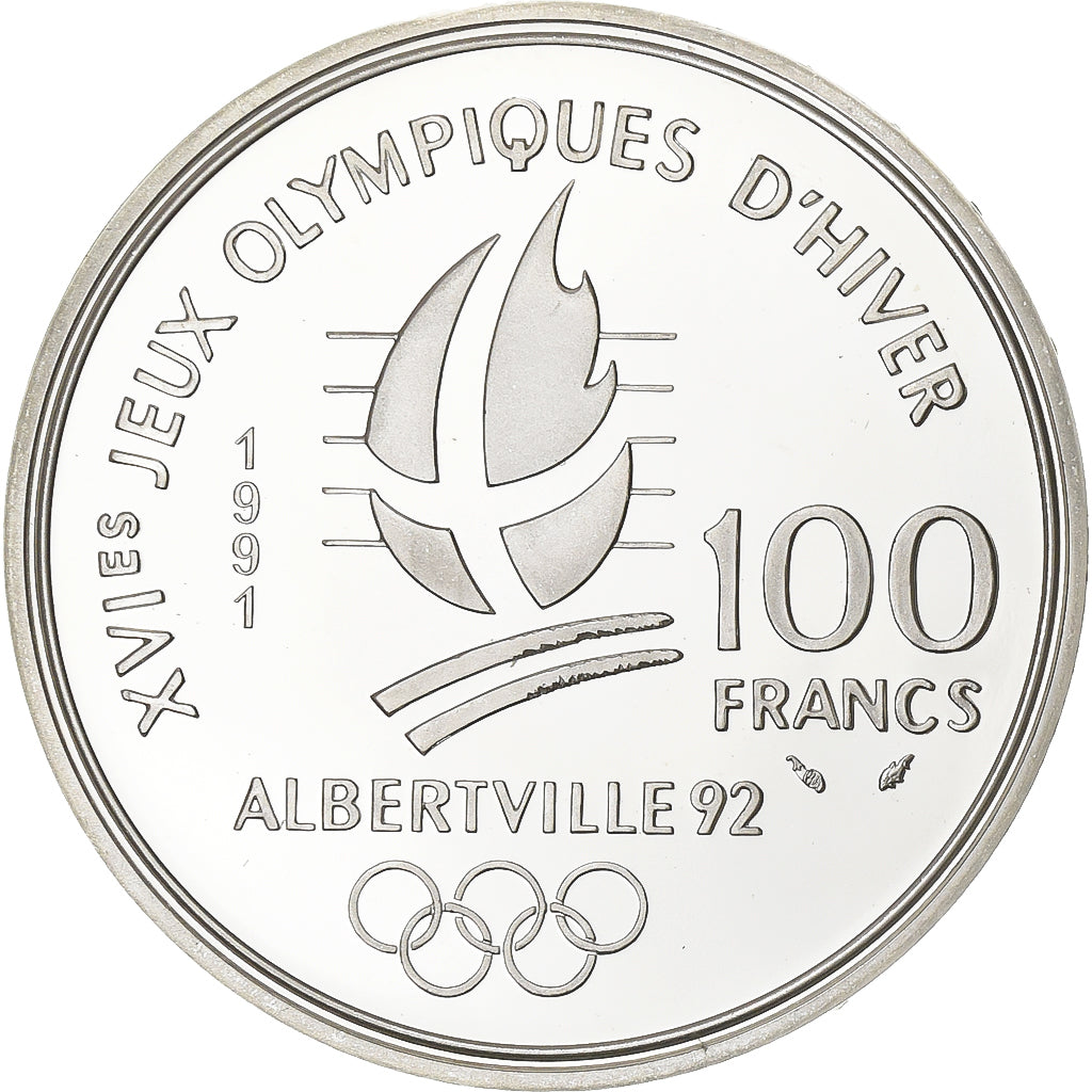 France, 100 Francs, JO Albertville 92, 1991, Paris, Proof, Silver, MS(65-70)