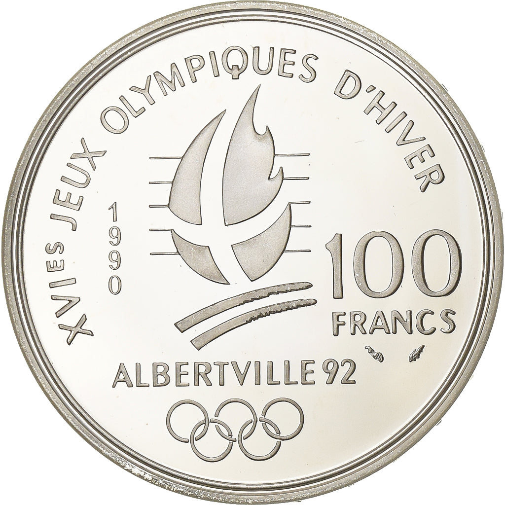 France, 100 Francs, JO Albertville 92, 1990, Paris, Proof, Silver, MS(65-70)