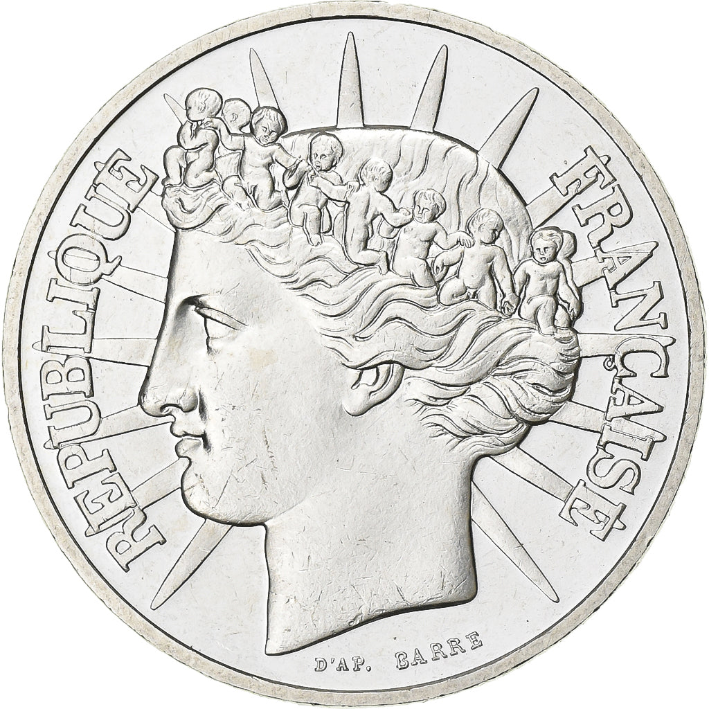 França, 100 Francs, Fraternité, 1988, Paris, Piéfort, BU, Prata, MS(65-70)