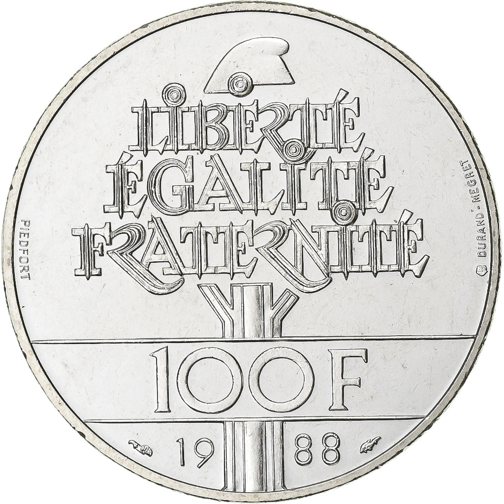 Frankrijk, 100 Francs, Fraternité, 1988, Paris, Piéfort, BU, Zilver, FDC