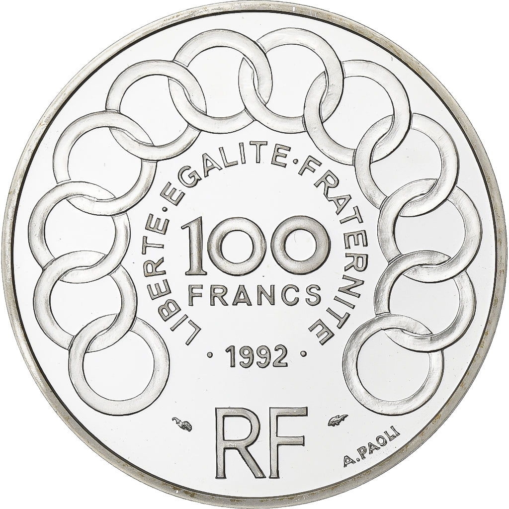 França, 100 Francs-15 Ecus, Jean Monnet, 1992, Paris, Proof, Prata, MS(65-70)